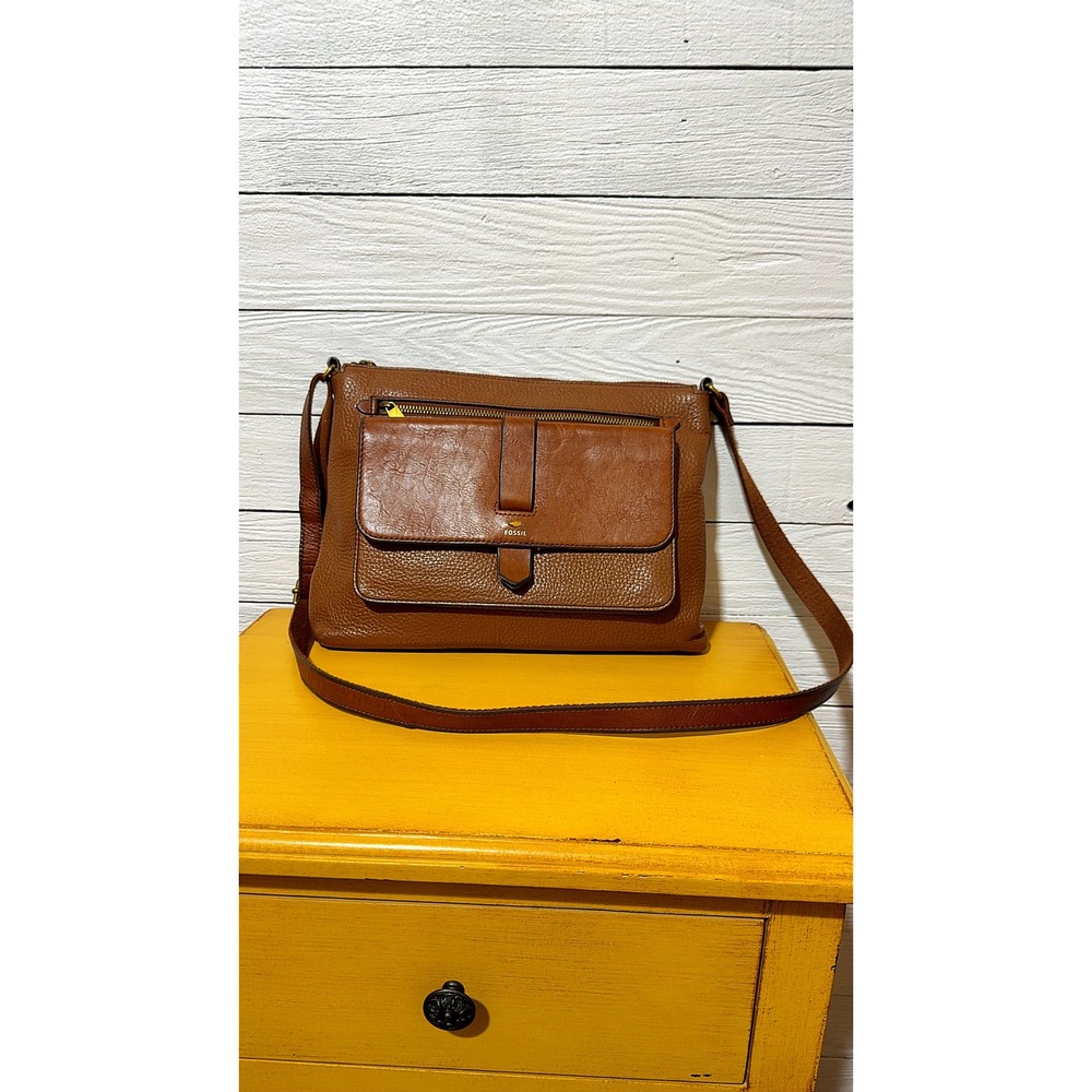 Fossil Brown Pebbled Leather Crossbody Bag Cognac Purse ZB5403